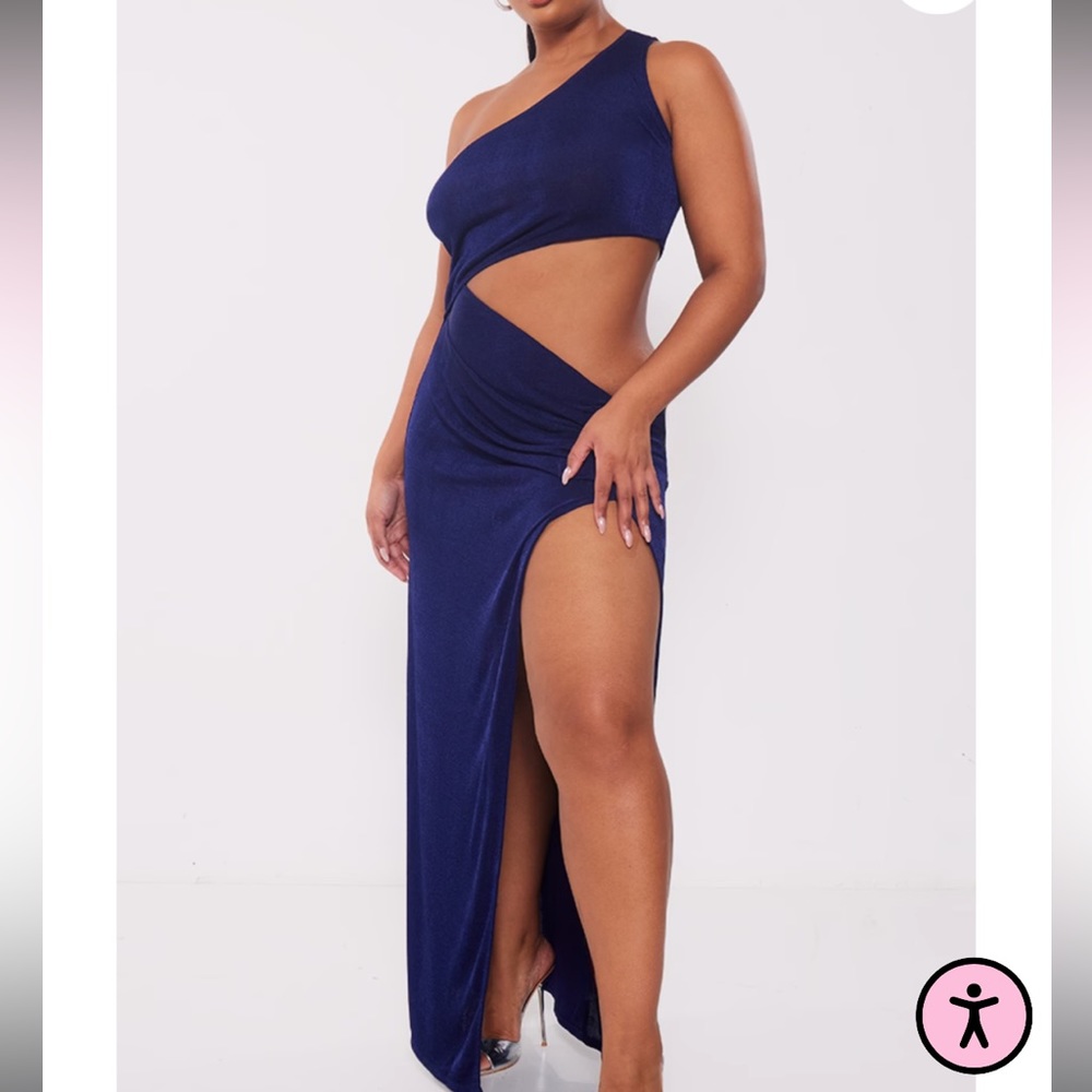 Acetate One Shoulder Cut Out Midi Dress